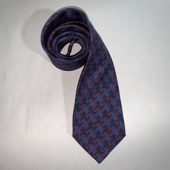 auth HERMÈS abstract horse NECKTIE #877 silk twill
